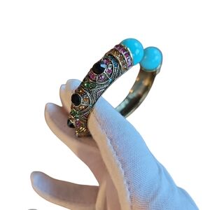 Heidi Daus Turquoise and Black Swarovski Crystal Hinged Bracelet
